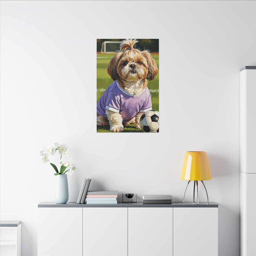 Shih Tzu Oil Painting Soccer Portrait Canvas Wall Art | Dog Lover Gift | Pet Decor | Sports Fan Art