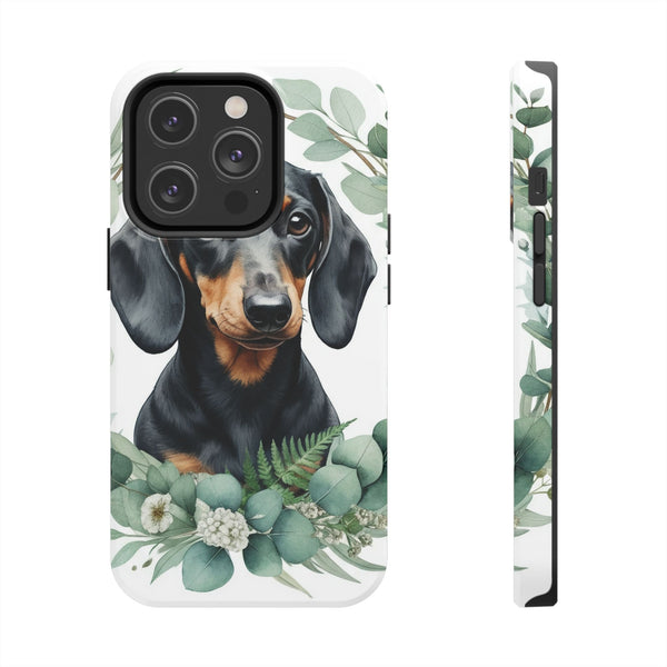 Dachshund Watercolor Botanical Wreath Phone Case | Premium Dog Prints | Tritan