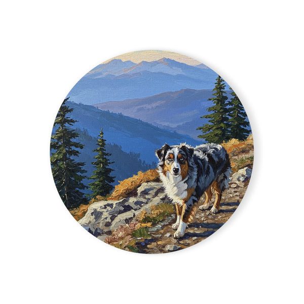 Acrylic Australian Shepherd - Mountain Overlook | Cork Back Coaster