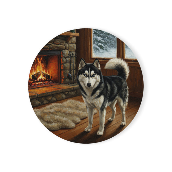 Acrylic Siberian Husky - Winter Hearth | Cork Back Coaster