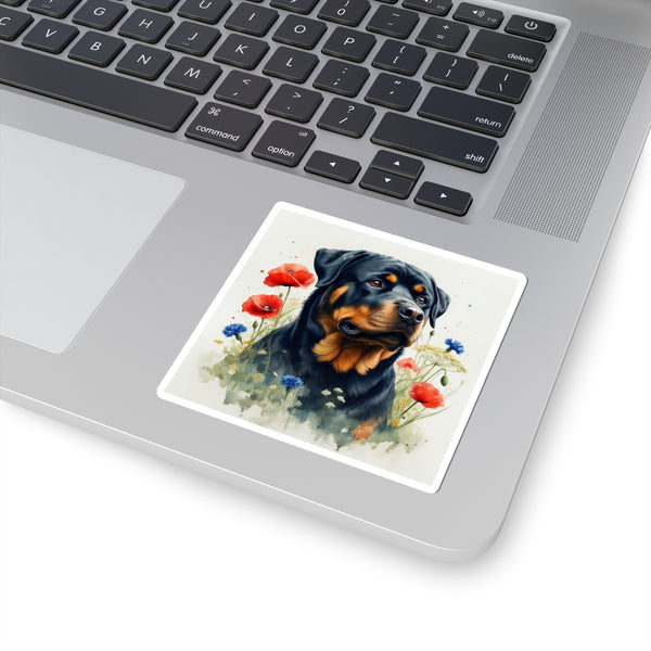 Rottweiler Watercolor Wildflower Field Kiss-Cut Stickers | Premium Dog Prints | Tritan — Lifestyle View