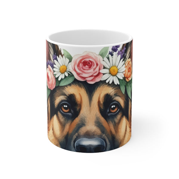 German Shepherd Watercolor Floral Crown Gift Set — Mug + Coaster + Sticker | Tritan