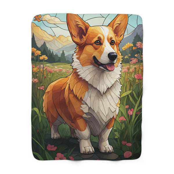 Corgi Low Poly Prairie Sherpa Fleece Blanket | Dog Lover Gift