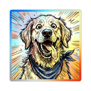 Golden Retriever Comic Pop Holographic Die-Cut Sticker, Bold Dog Art, Golden Retriever Lover Gift, Waterproof Vinyl