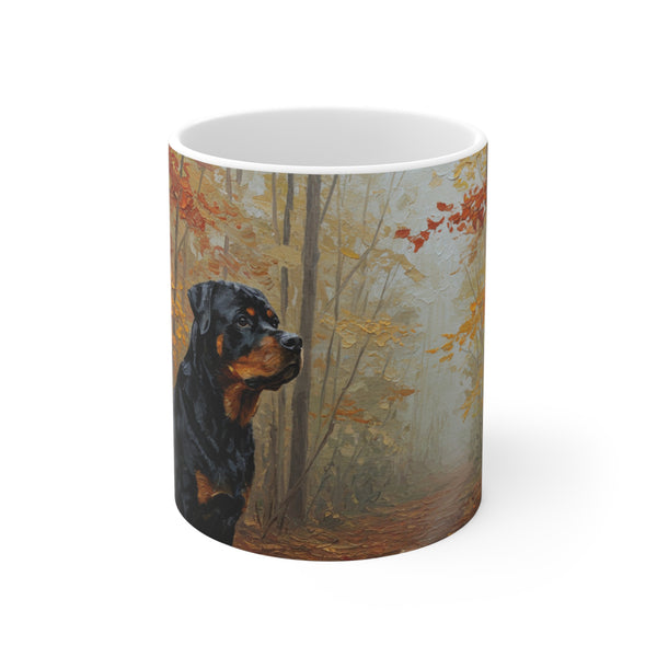 Acrylic Rottweiler - Autumn Woods | Ceramic Mug 11oz