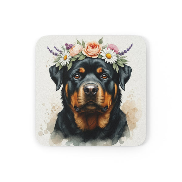 Rottweiler Watercolor Floral Crown Drink Coaster | Premium Dog Prints | Tritan