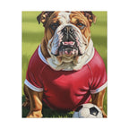 English Bulldog Oil Painting Soccer Portrait Canvas Wall Art | Funny Dog Decor Gift for Him Her | Bulldog Lover Art Print