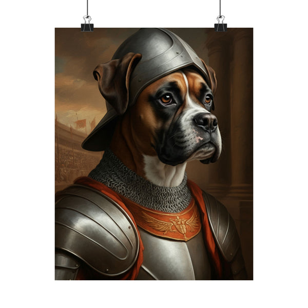 Boxer Medieval Knight Portrait Matte Poster, Regal Dog Art Print, Boxer Lover Gift, Wall Art