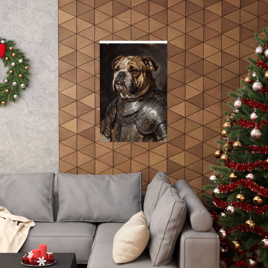English Bulldog Medieval Knight Portrait Matte Poster, Regal Dog Art Print, English Bulldog Lover Gift, Wall Art