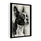 Boston Terrier Charcoal Portrait Canvas Wall Art | Dog Memorial Gift | Pet Lover Home Decor | Black & White Dog Print