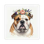 English Bulldog Watercolor Floral Crown Gift Set — Mug + Coaster + Sticker | Tritan