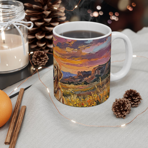 Golden Retriever Acrylic Gallery Print Sunset Prairie Coffee Mug | Premium Dog Prints | Tritan — Lifestyle View