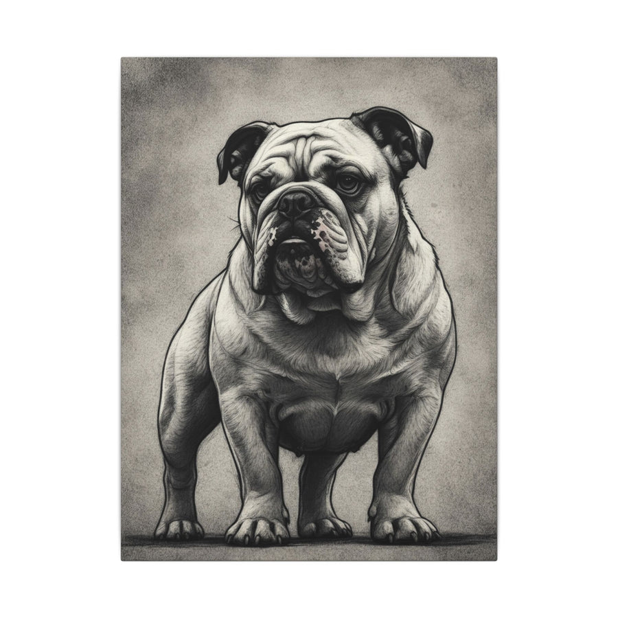 English Bulldog Charcoal Portrait, Bulldog Wall Art, Dog Lover Gift, Pet Art Canvas Print