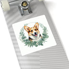 Corgi Watercolor Botanical Wreath Kiss-Cut Stickers | Premium Dog Prints | Tritan — view 9 of 12