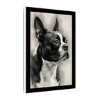 Boston Terrier Charcoal Portrait Canvas Wall Art | Dog Memorial Gift | Pet Lover Home Decor | Black & White Dog Print
