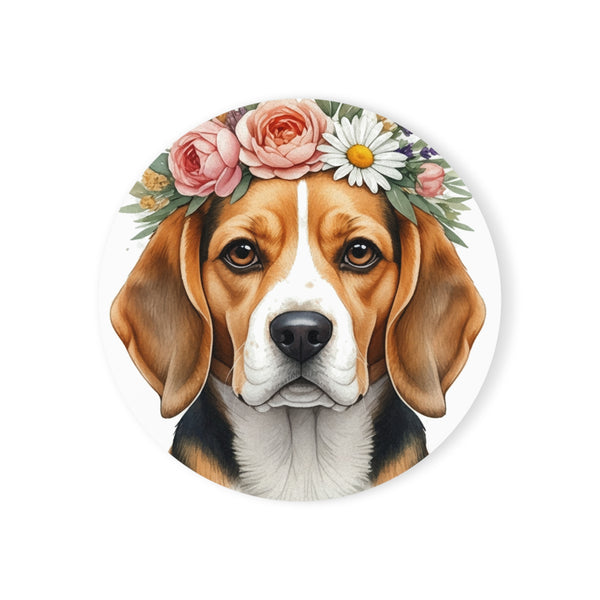 Beagle Watercolor Floral Crown Drink Coaster | Premium Dog Prints | Tritan
