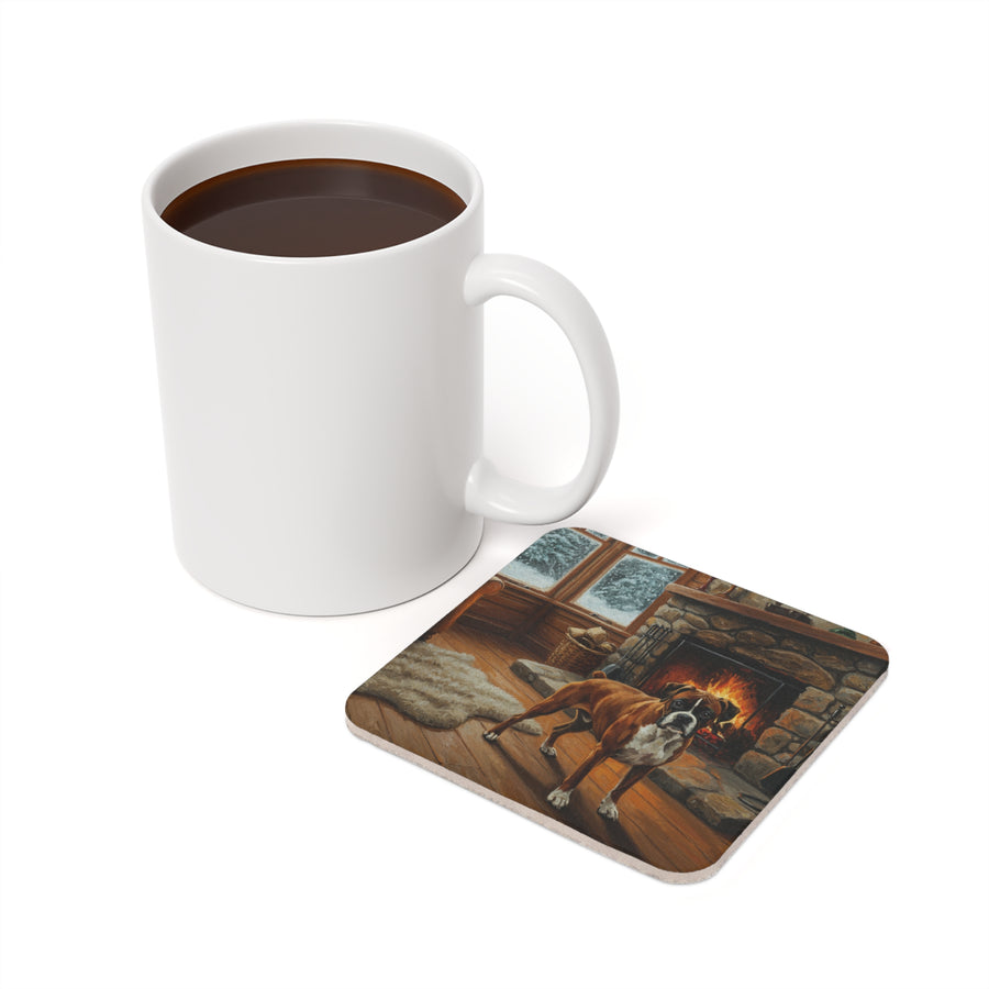 Acrylic Boxer - Winter Hearth | Cork Back Coaster