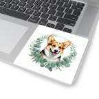 Corgi Watercolor Botanical Wreath Kiss-Cut Stickers | Premium Dog Prints | Tritan — view 7 of 12