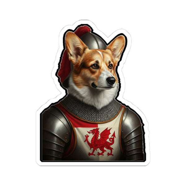 Corgi Medieval Knight Portrait Sticker, Dog Portrait Vinyl Decal, Kiss-Cut Sticker, Corgi Lover Gift