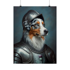 Australian Shepherd Medieval Knight Portrait Matte Poster, Regal Dog Art Print, Australian Shepherd Lover Gift, Wall Art