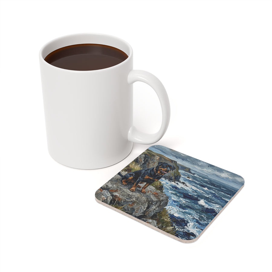 Acrylic Gallery Print Rottweiler - Coastal Cliffside | Cork Back Coaster — detail view