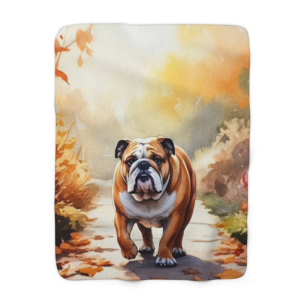 English Bulldog Watercolor Autumn Path Throw Blanket | Premium Dog Prints | Tritan