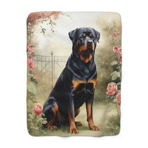 Rottweiler Watercolor Cottage Garden Throw Blanket | Premium Dog Prints | Tritan