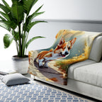 Corgi Watercolor Autumn Path Throw Blanket | Premium Dog Prints | Tritan — view 5 of 9