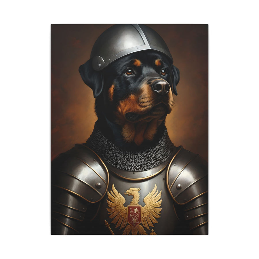 Rottweiler Medieval Knight Portrait Canvas Wall Art, Regal Dog Painting, Rottweiler Lover Gift, Stretched Canvas