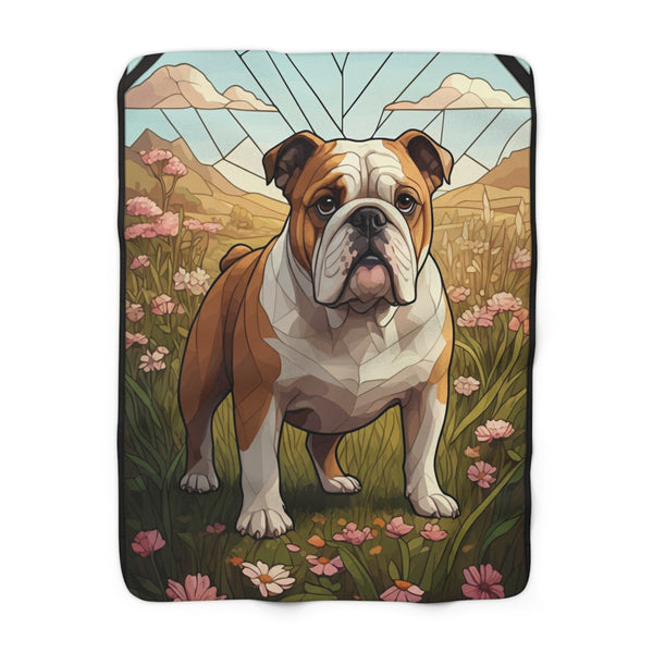 English Bulldog Low Poly Prairie Sherpa Fleece Blanket | Dog Lover Gift