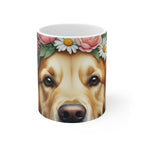 Golden Retriever Watercolor Floral Crown Ceramic Mug 11oz | Dog Lover Gift