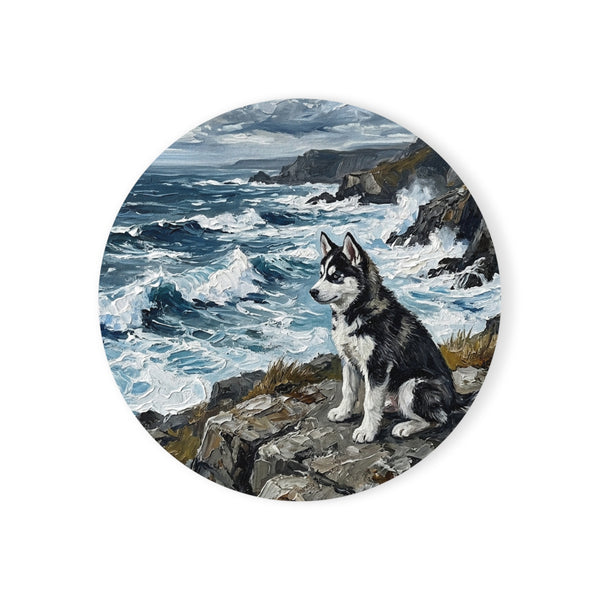 Acrylic Gallery Print Siberian Husky - Coastal Cliffside | Cork Back Coaster — primary view