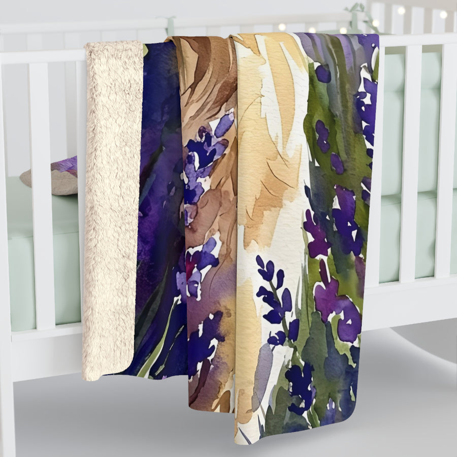 Golden Retriever Watercolor Lavender Fields Throw Blanket | Premium Dog Art | Tritan