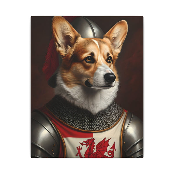 Pembroke Welsh Corgi Medieval Knight Portrait Canvas Wall Art, Regal Dog Painting, Pembroke Welsh Corgi Lover Gift, Stretched Canvas