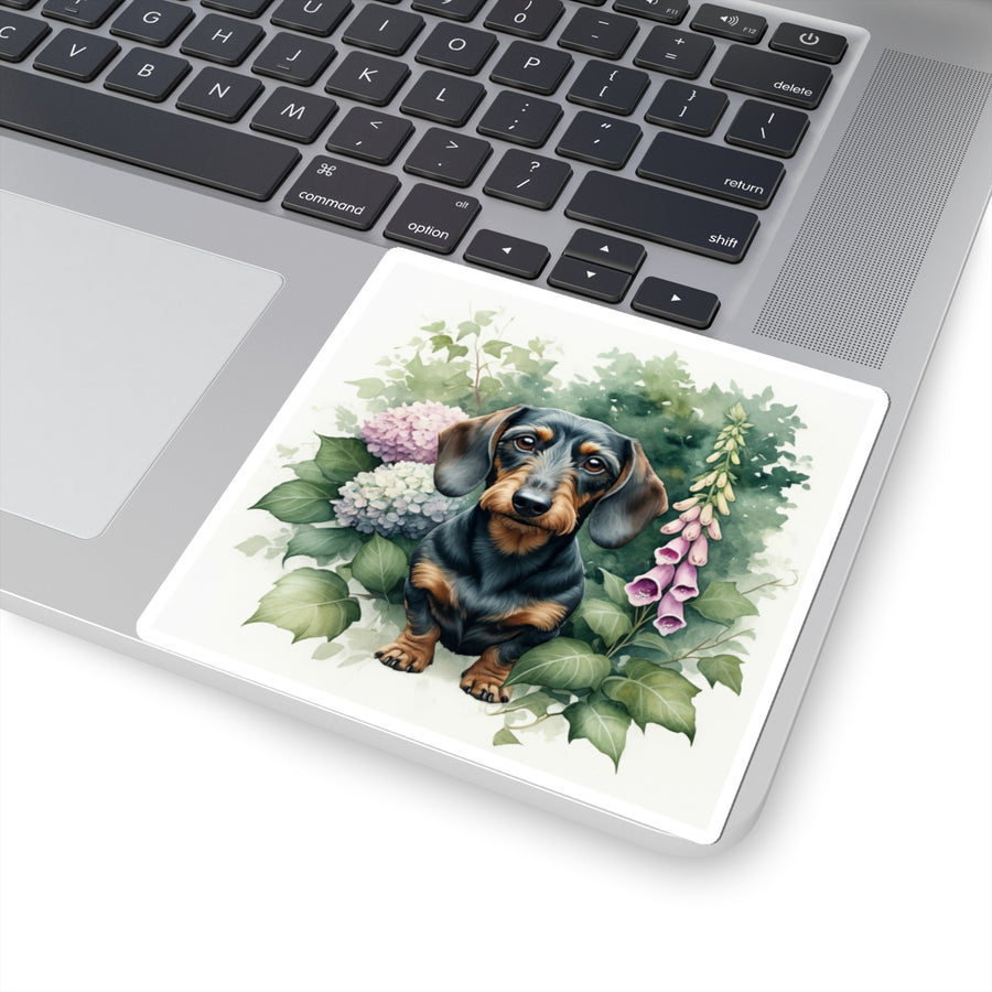 Dachshund Watercolor Garden Peek Kiss-Cut Stickers | Premium Dog Prints | Tritan
