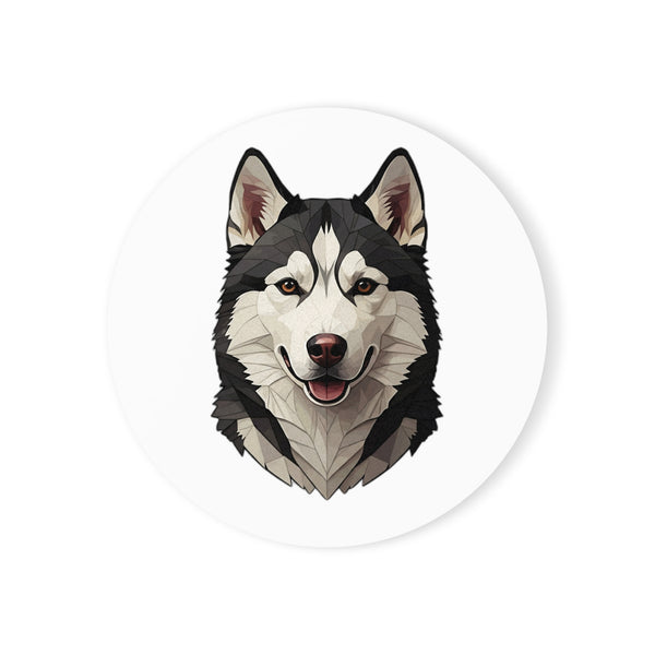Siberian Husky Low Poly Monochrome Gold Cork Back Coaster | Dog Lover Gift