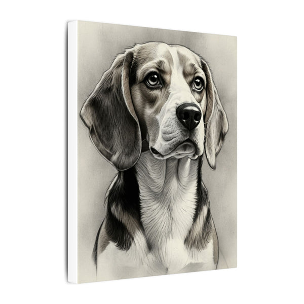 Beagle Charcoal Portrait Canvas Art | Realistic Dog Sketch Wall Decor | Pet Lover Gift | Stretched Canvas Print | Dog Memorial Artwork