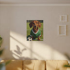 Dachshund Oil Painting Soccer Portrait Stretched Canvas Wall Art | Funny Dog Decor Gift | Pet Lover Home Art