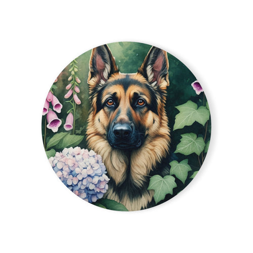 German Shepherd Watercolor Garden Peek Drink Coaster | Premium Dog Prints | Tritan