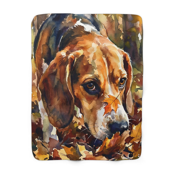 Beagle Watercolor Autumn Path Throw Blanket | Premium Dog Art | Tritan