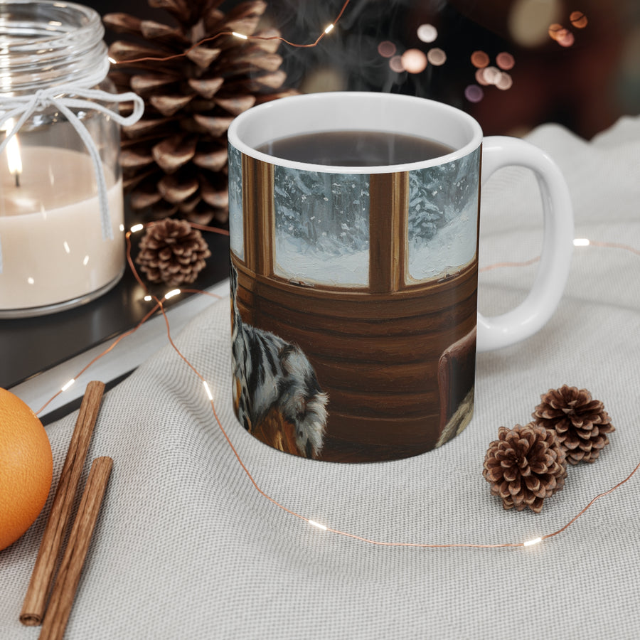 Acrylic Australian Shepherd - Winter Hearth | Ceramic Mug 11oz