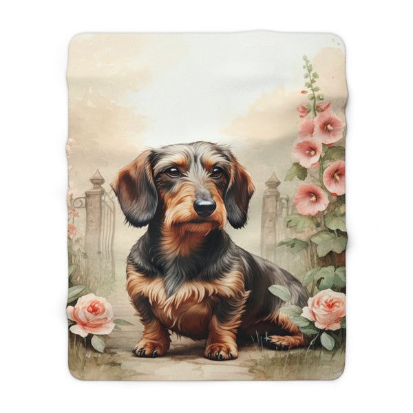 Dachshund Watercolor Cottage Garden Throw Blanket | Premium Dog Prints | Tritan