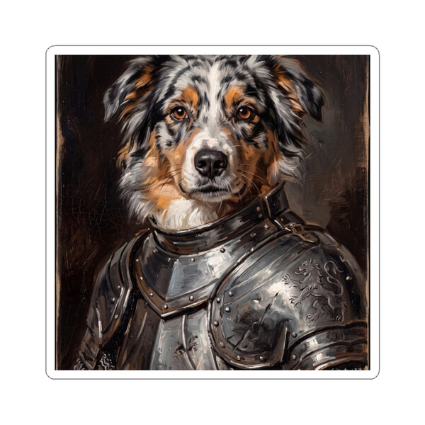Australian Shepherd Medieval Knight Portrait Sticker, Dog Portrait Vinyl Decal, Kiss-Cut Sticker, Australian Shepherd Lover Gift