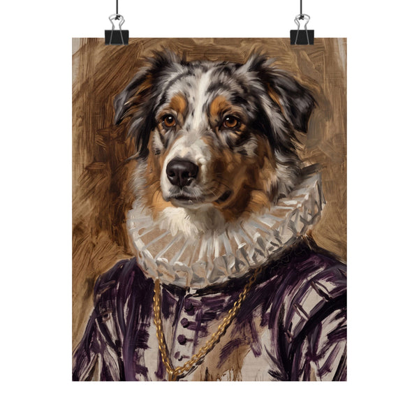 Australian Shepherd Renaissance Royal Portrait Matte Poster, Regal Dog Art Print, Australian Shepherd Lover Gift, Wall Art
