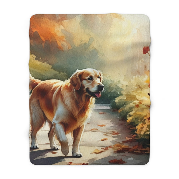 Golden Retriever Watercolor Autumn Path Throw Blanket | Premium Dog Prints | Tritan