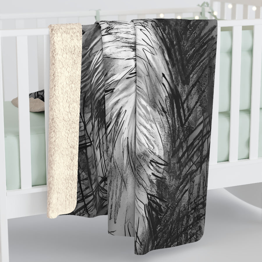 Pomeranian Charcoal Portrait Sherpa Fleece Blanket | Dog Lover Gift