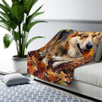 Corgi Watercolor Autumn Path Throw Blanket | Premium Dog Art | Tritan