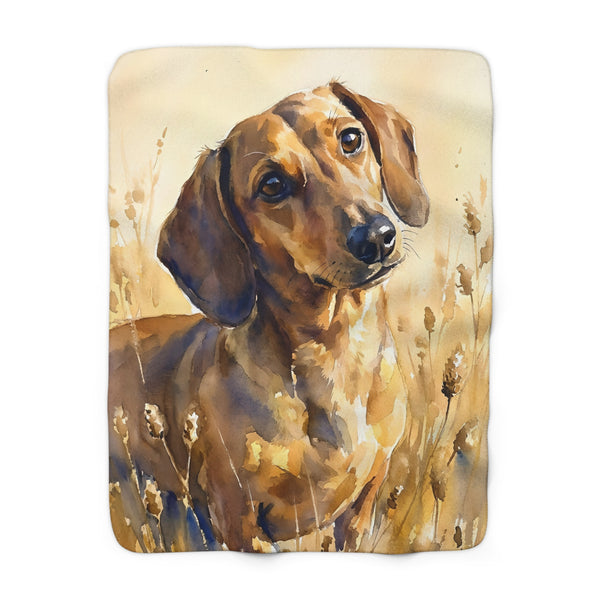 Dachshund Watercolor Meadow Golden Throw Blanket | Premium Dog Art | Tritan