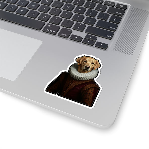 Golden Retriever Renaissance Royal Portrait Sticker, Dog Portrait Vinyl Decal, Kiss-Cut Sticker, Golden Retriever Lover Gift — Lifestyle View