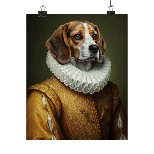 Beagle Renaissance Royal Portrait Matte Poster, Regal Dog Art Print, Beagle Lover Gift, Wall Art